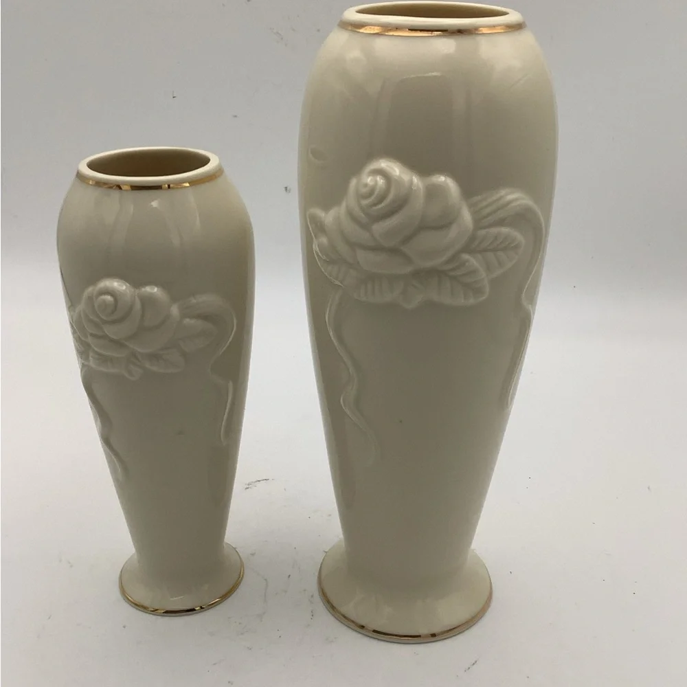 Pair of Lenox Bud Vases with Embossed Rose Design